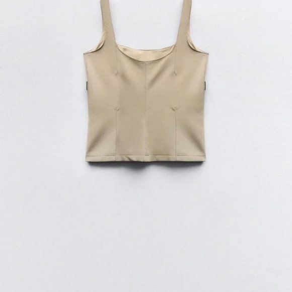 ZARA CO-ORD SET BELTED TOPSTITCHED TOP AND PLEATED SKORT - Picture 5 of 9